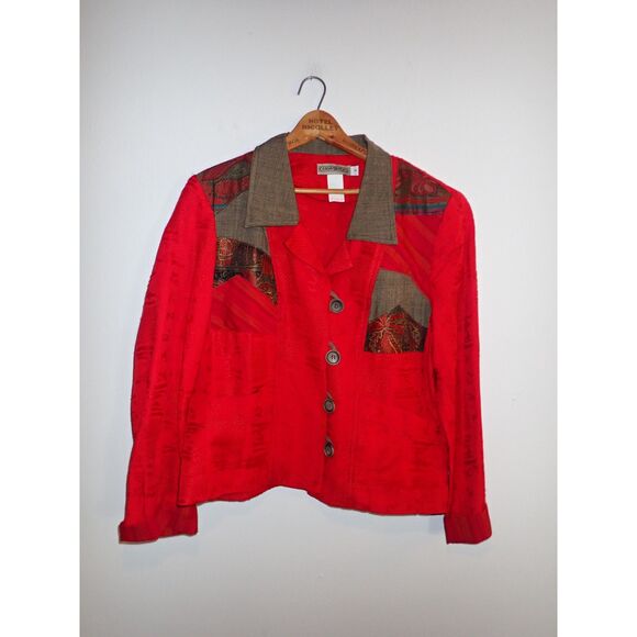 Canvasbacks Patchwork Embroidered Art Jacket Blazer Size 8 Small Red Ornate - Picture 1 of 12
